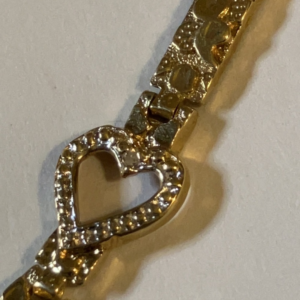 10K heart gold nugget bar 7” bracelet.